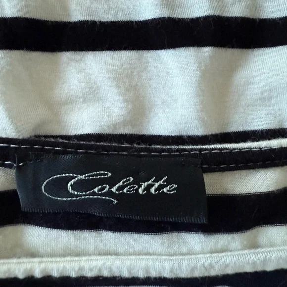 Colette | Black & White Stripe 3/4 Sleeve Tee w/ Green Cuff | Size M - Picture 4 of 4